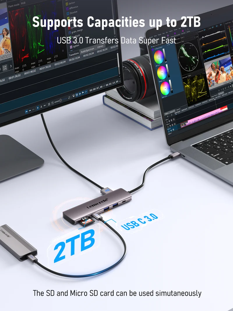Lemorele TC91 Dual HDMI USB-C Hub | 10-in-1 Dock with 100W Power Delivery