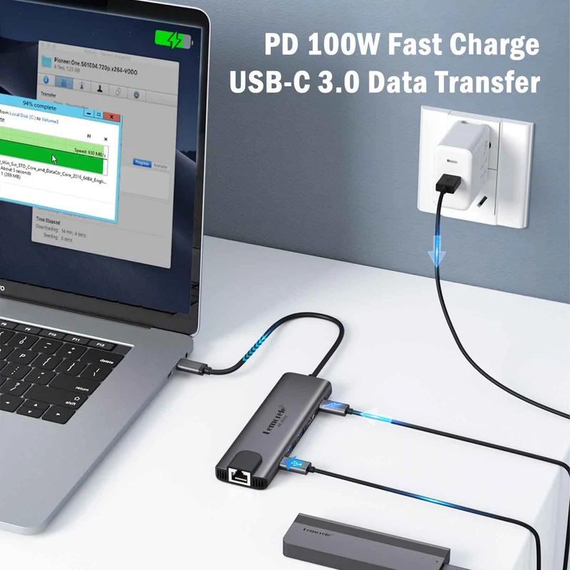 Lemorele TC44L USB-C 6-in-1 Hub with 4K HDMI & Gigabit LAN