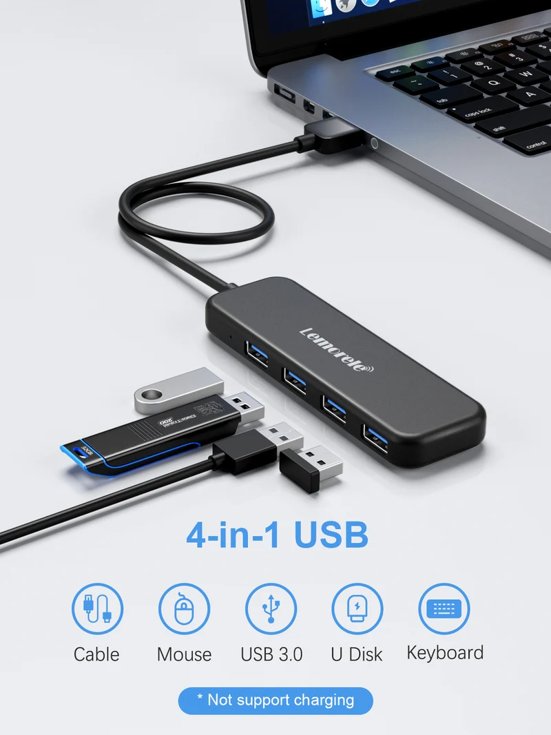 Lemorele TC55 USB-A 4-in-1 Hub with Micro USB Power Supply