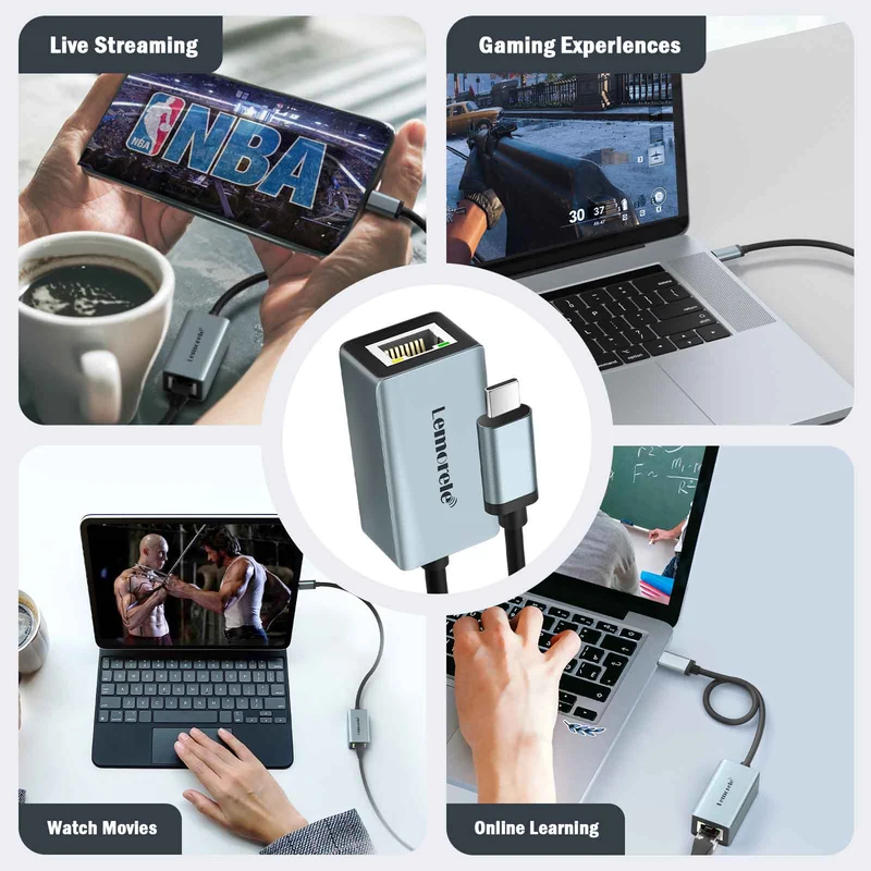 Lemorele TC48 USB-C to Gigabit Ethernet Adapter 1000Mbps