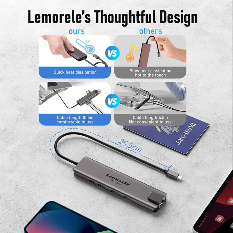Lemorele TC46L USB-C 10-in-1 Docking Station with 4K HDMI & 100W PD