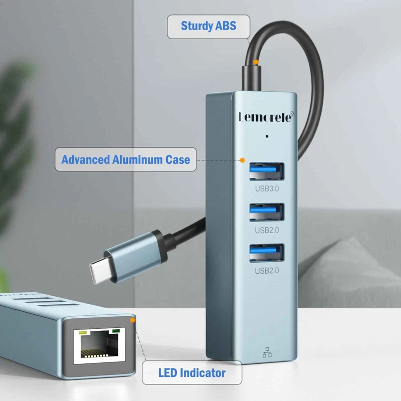 Lemorele TC43L USB-C 4-in-1 Hub with Ethernet and USB Ports