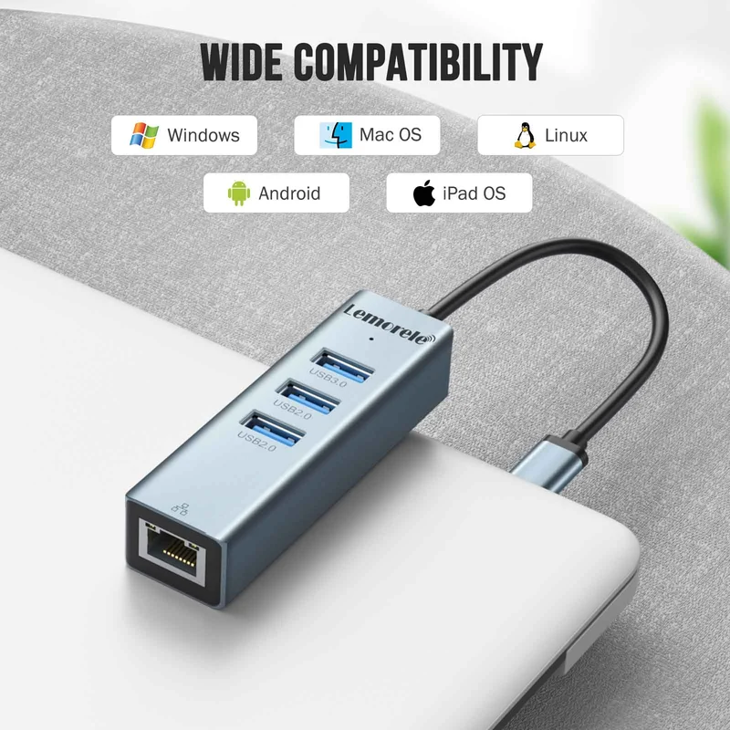 Lemorele TC43L USB-C 4-in-1 Hub with Ethernet and USB Ports
