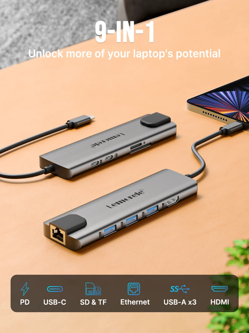 Lemorele USB C Hub 9 in 1【TC39-x】