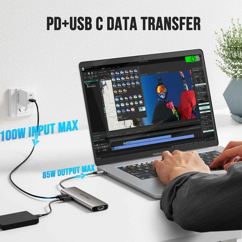 Lemorele TC38L USB-C 8-in-1 Hub with 4K HDMI & 100W PD Charging