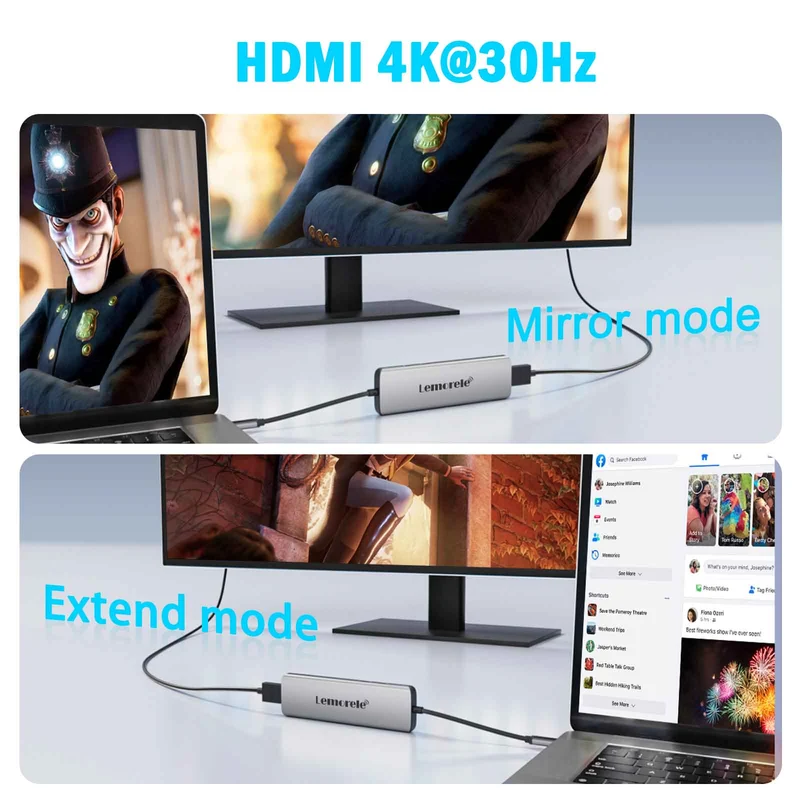 Lemorele TC38L USB-C 8-in-1 Hub with 4K HDMI & 100W PD Charging