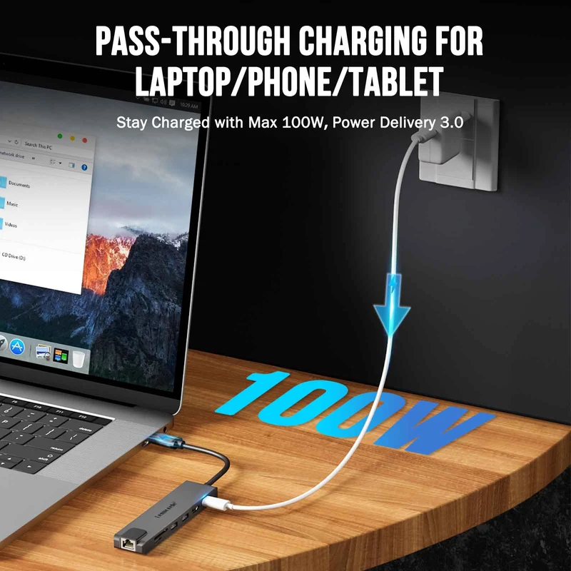 Lemorele TC25L USB-C 7-in-1 Hub – 4K HDMI, PD Charging, Gigabit Ethernet