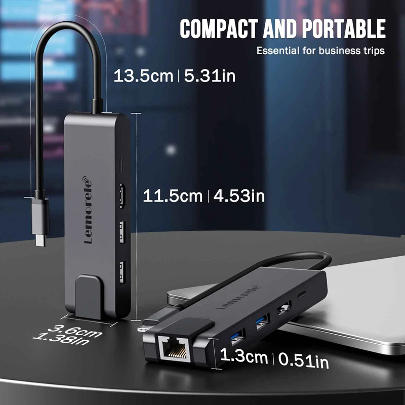 Lemorele TC24L USB-C 5-in-1 Hub – 100W PD, 4K HDMI, Gigabit Ethernet