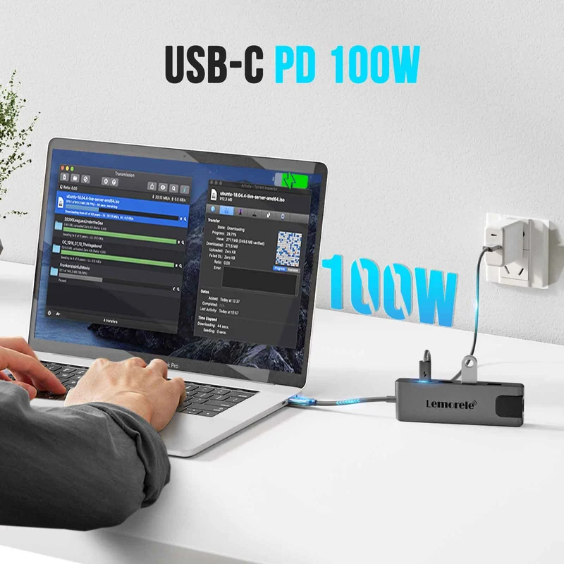 Lemorele TC24L USB-C 5-in-1 Hub – 100W PD, 4K HDMI, Gigabit Ethernet