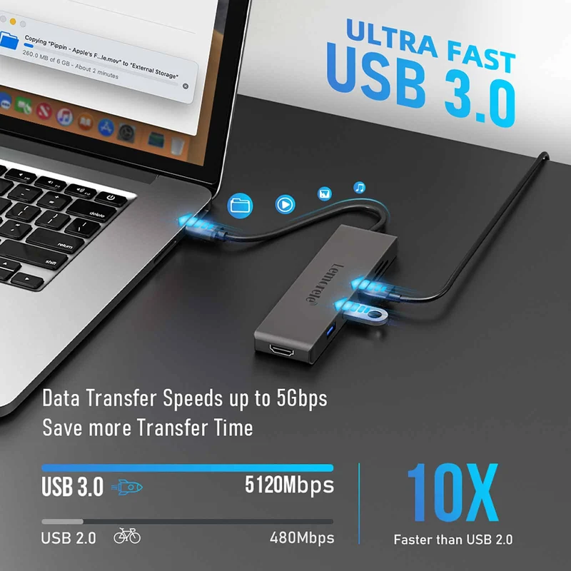 Lemorele TC23L USB-C 6-in-1 Hub – 4K HDMI, PD Charging, SD/TF Card Reader