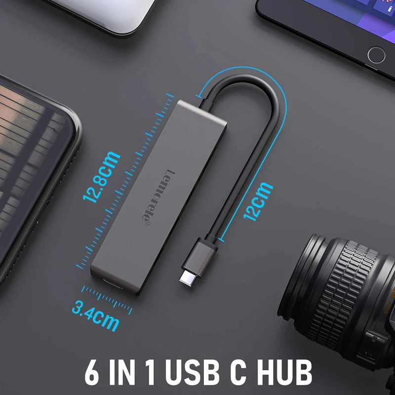 Lemorele TC23L USB-C 6-in-1 Hub – 4K HDMI, PD Charging, SD/TF Card Reader