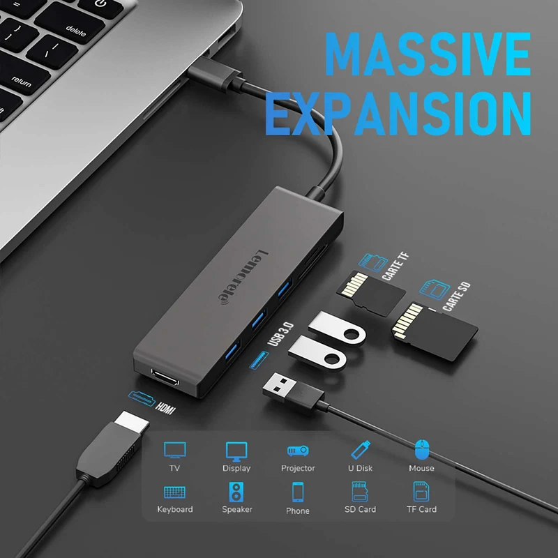 Lemorele TC23L USB-C 6-in-1 Hub – 4K HDMI, PD Charging, SD/TF Card Reader
