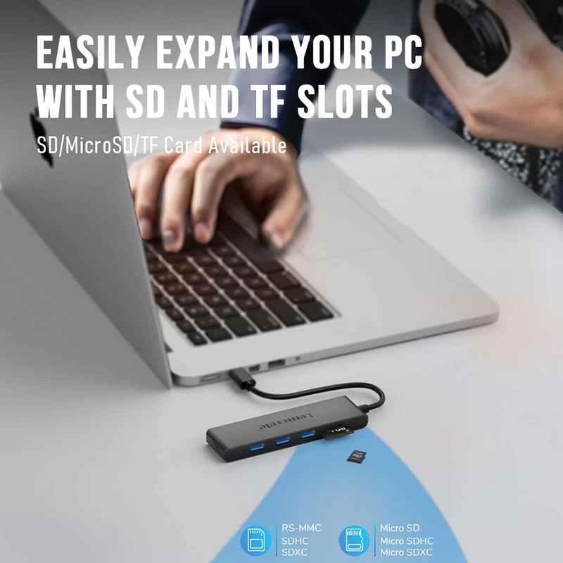 Lemorele TC23L USB-C 6-in-1 Hub – 4K HDMI, PD Charging, SD/TF Card Reader