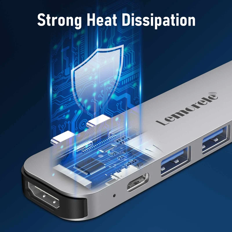 Lemorele TC52 USB-C 7-in-2 Dock for MacBook with 4K HDMI & Thunderbolt