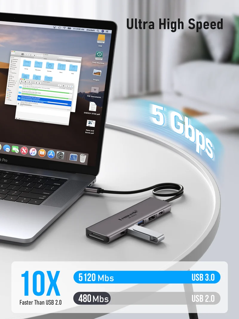 Lemorele TC45L USB-C 7-in-1 Hub with 4K HDMI & SD/TF Reader