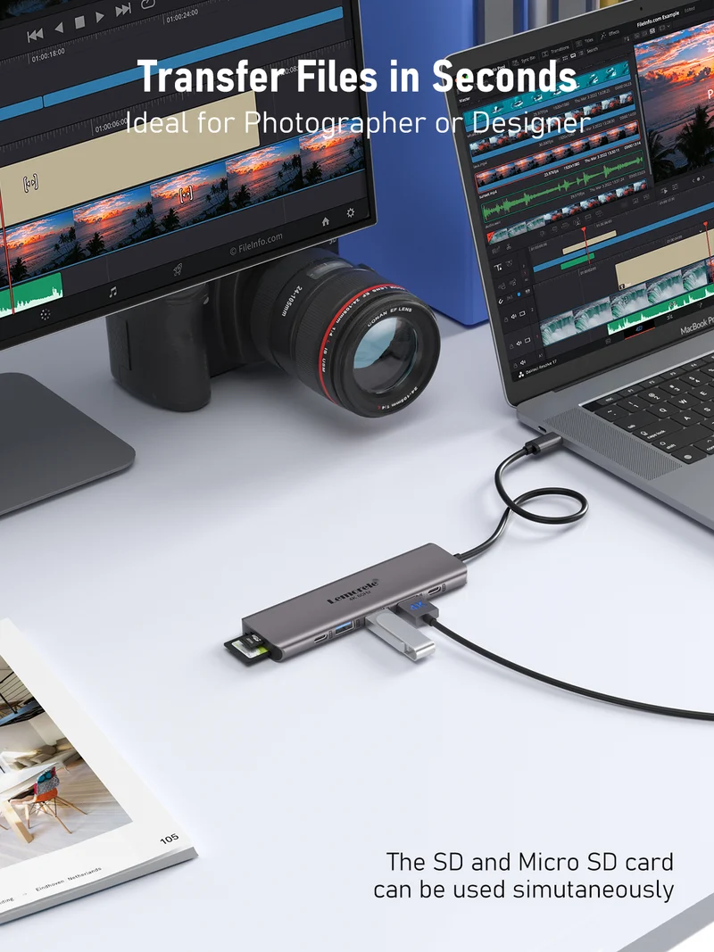 Lemorele TC45L USB-C 7-in-1 Hub with 4K HDMI & SD/TF Reader