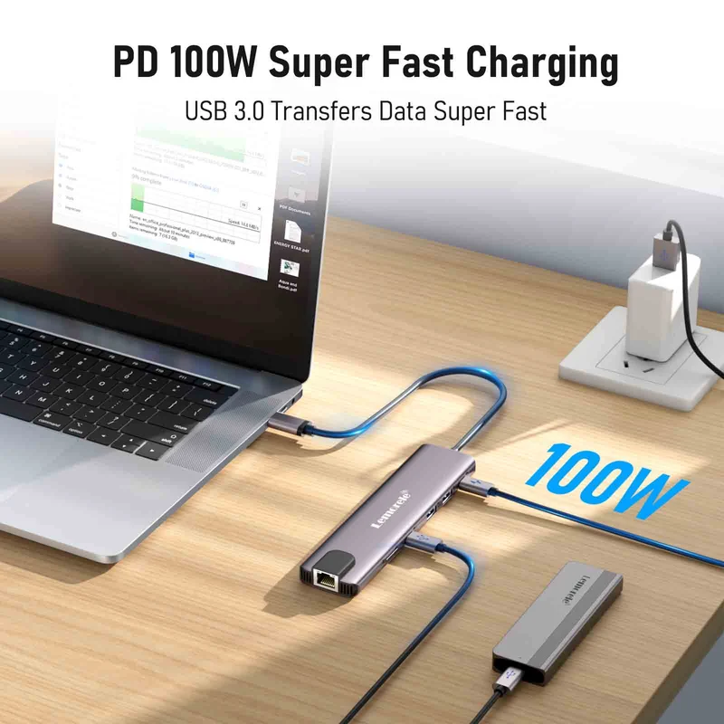 Lemorele TC65L USB-C 11-in-1 Docking Station with Dual HDMI & 100W PD