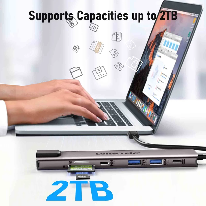 Lemorele TC65L USB-C 11-in-1 Docking Station with Dual HDMI & 100W PD