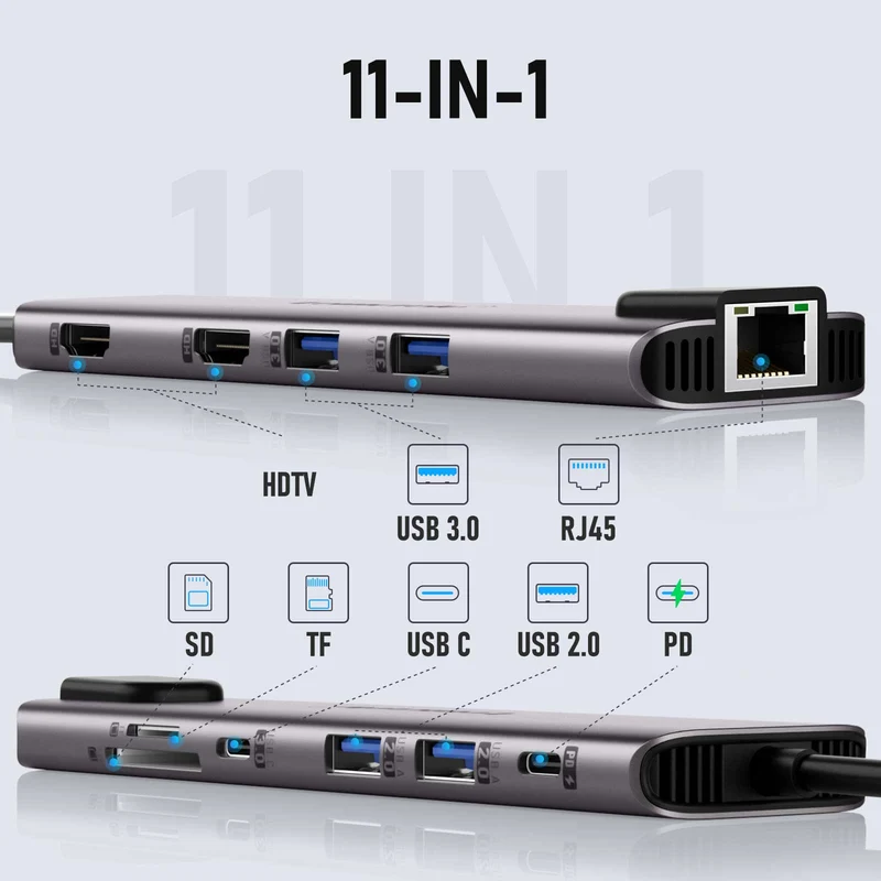 Lemorele TC65L USB-C 11-in-1 Docking Station with Dual HDMI & 100W PD