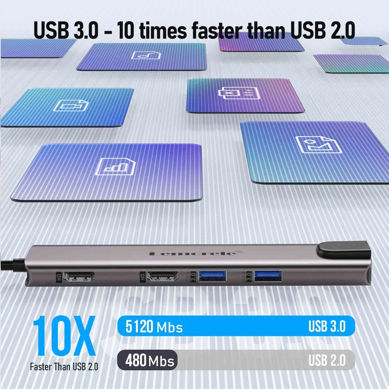 Lemorele TC65L USB-C 11-in-1 Docking Station with Dual HDMI & 100W PD