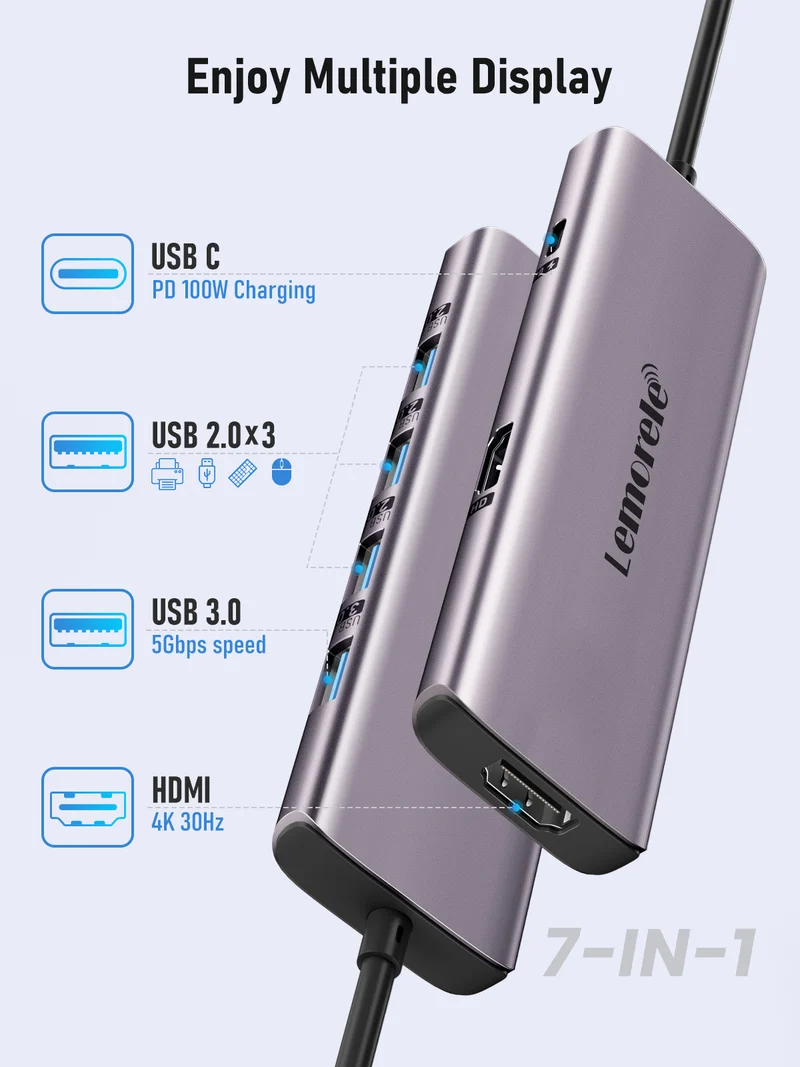 LEMORELE™ TC66 | USB C Hub 7 in 1
